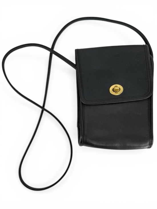 Coach Handbags - Vintage COACH Scooter Black Leather Brass Turn Lock Crossbody Shoulder Bag 90s